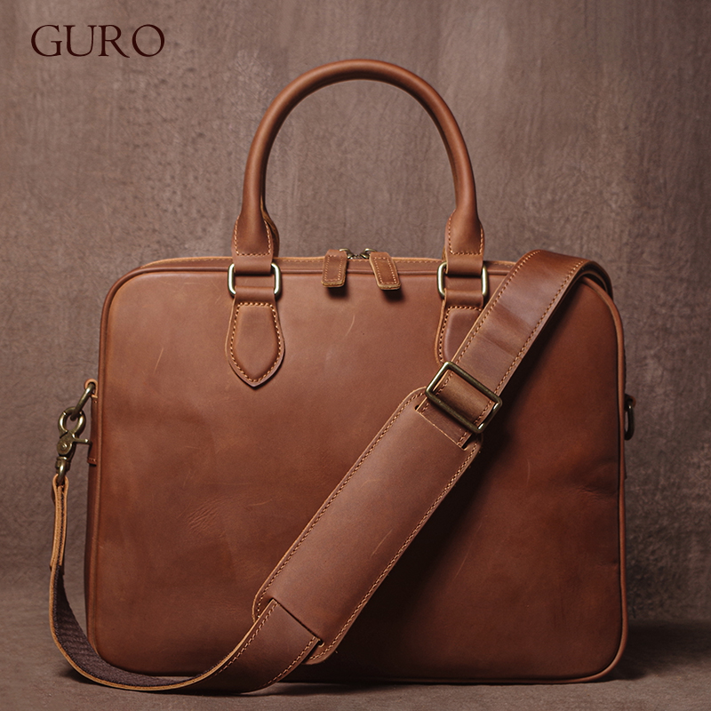 GURO Men Crazy Horse Cowhide B - Luxury Bags Tote 评论和价格